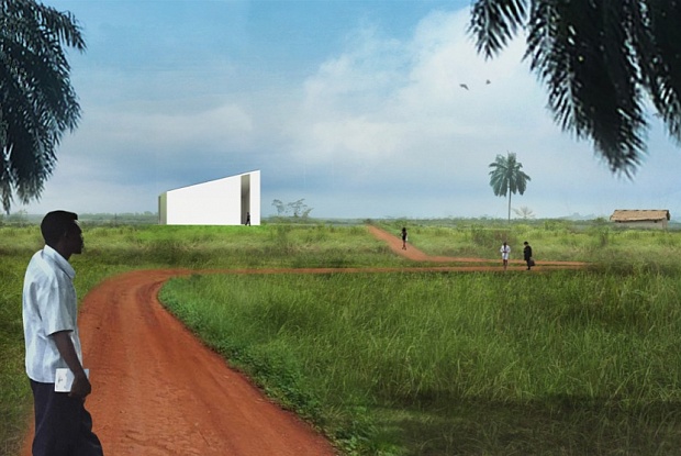 A RENDERING OF THE WHITE CUBE IN LUSANGA (IMAGE: © OMA)