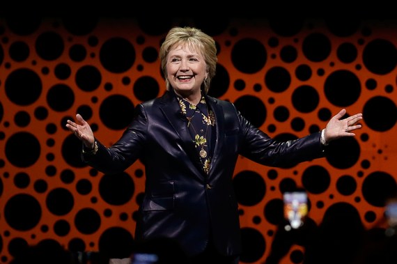 Hillary Clinton speaking in at the Professional Business Women of California’s annual conference in San Francisco, 3/28/17. Vogue photo courtesy of AP