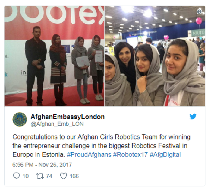 Afghan girls robotics win in Estonia 12-1-17.png