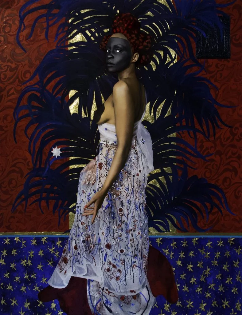 Lina Iris Viktor. Pure 24-karat gold, acrylic, gouache, print on cotton rag paper. 52 x 40 in.. Collection of the artist, Courtesy the artist and Mariane Ibrahim Gallery, Seattle