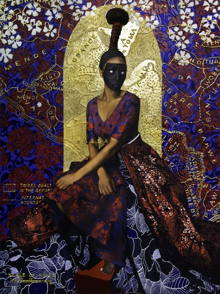 Eleventh. 2018. Lina Iris Viktor. Pure 24-karat gold, acrylic, gouache, print on canvas. 65 x 50 in. Collection of the artist, Courtesy the artist and Mariane Ibrahim Gallery, Seattle