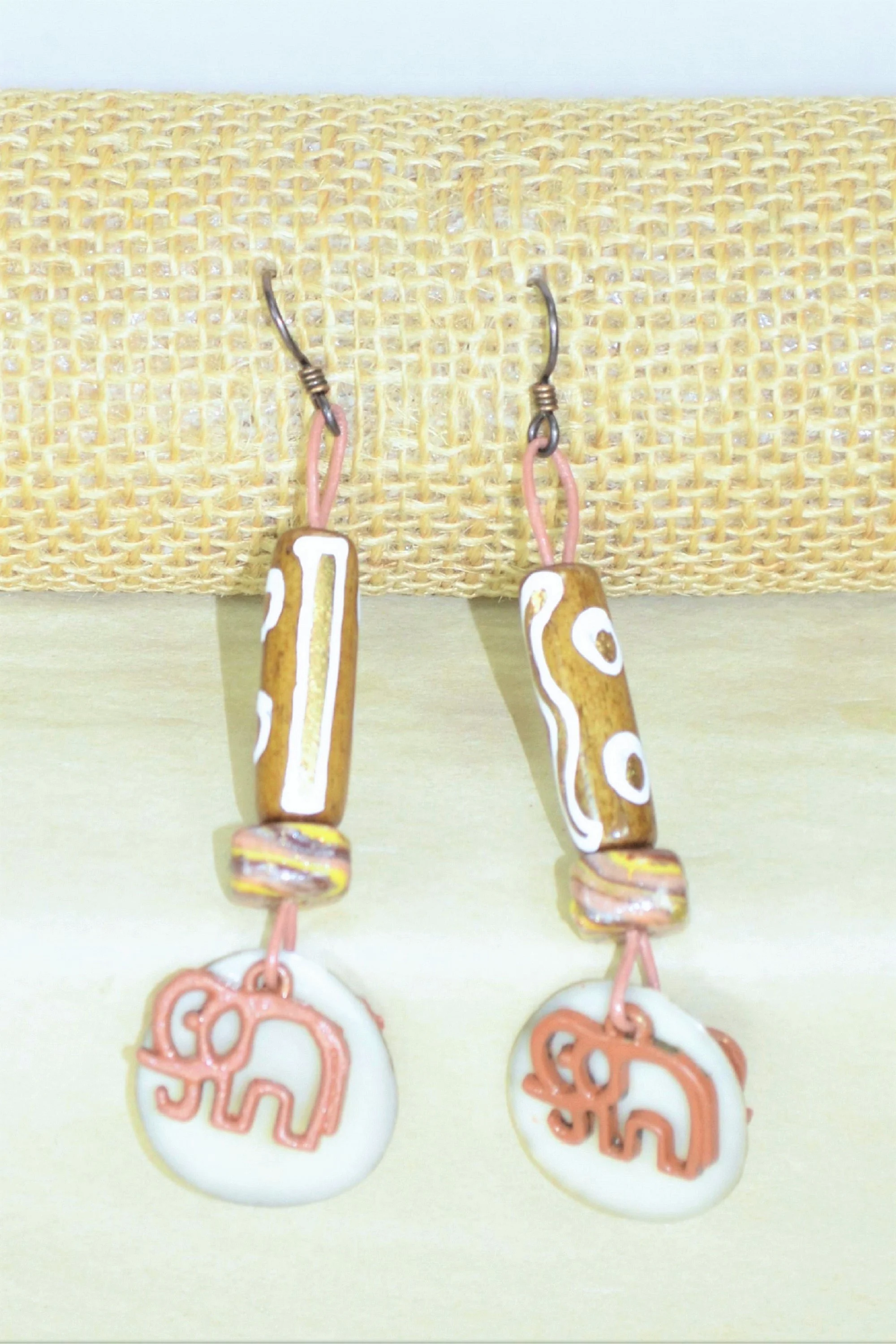 EP722 Double Sweet Pink Elephants Bone Tagua Earrings
