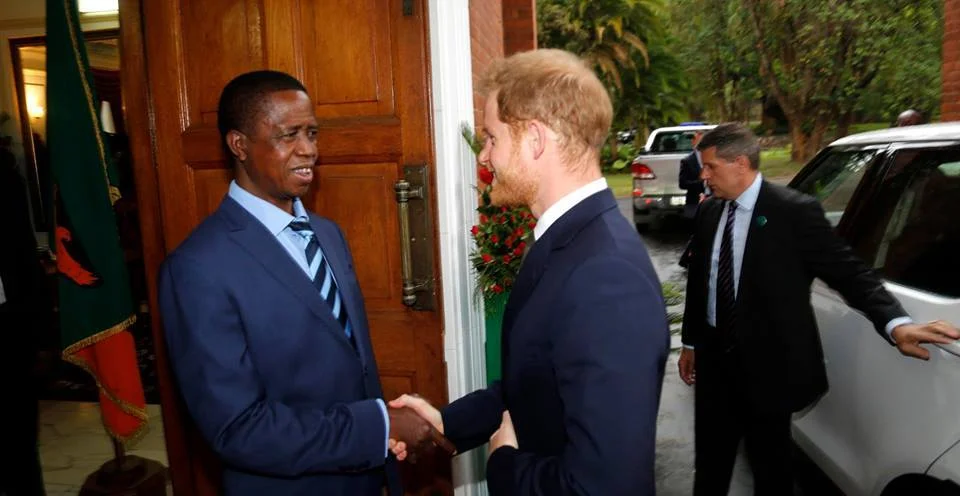Prince Harry offers transfer of Botswana elephants to Zambia president Edgar Lungu.
