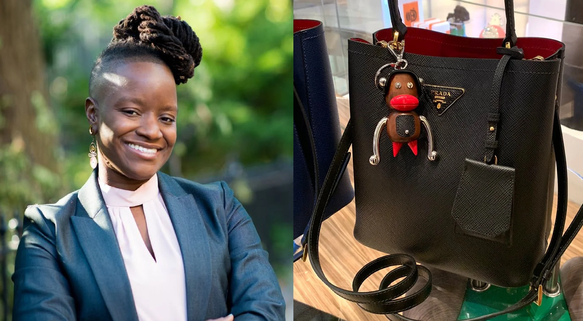 Nationally recognized civil rights lawyer and social justice activist Chinyere Ezie asked Prada to explain their thinking on large red lips Pradamalia trinkets.