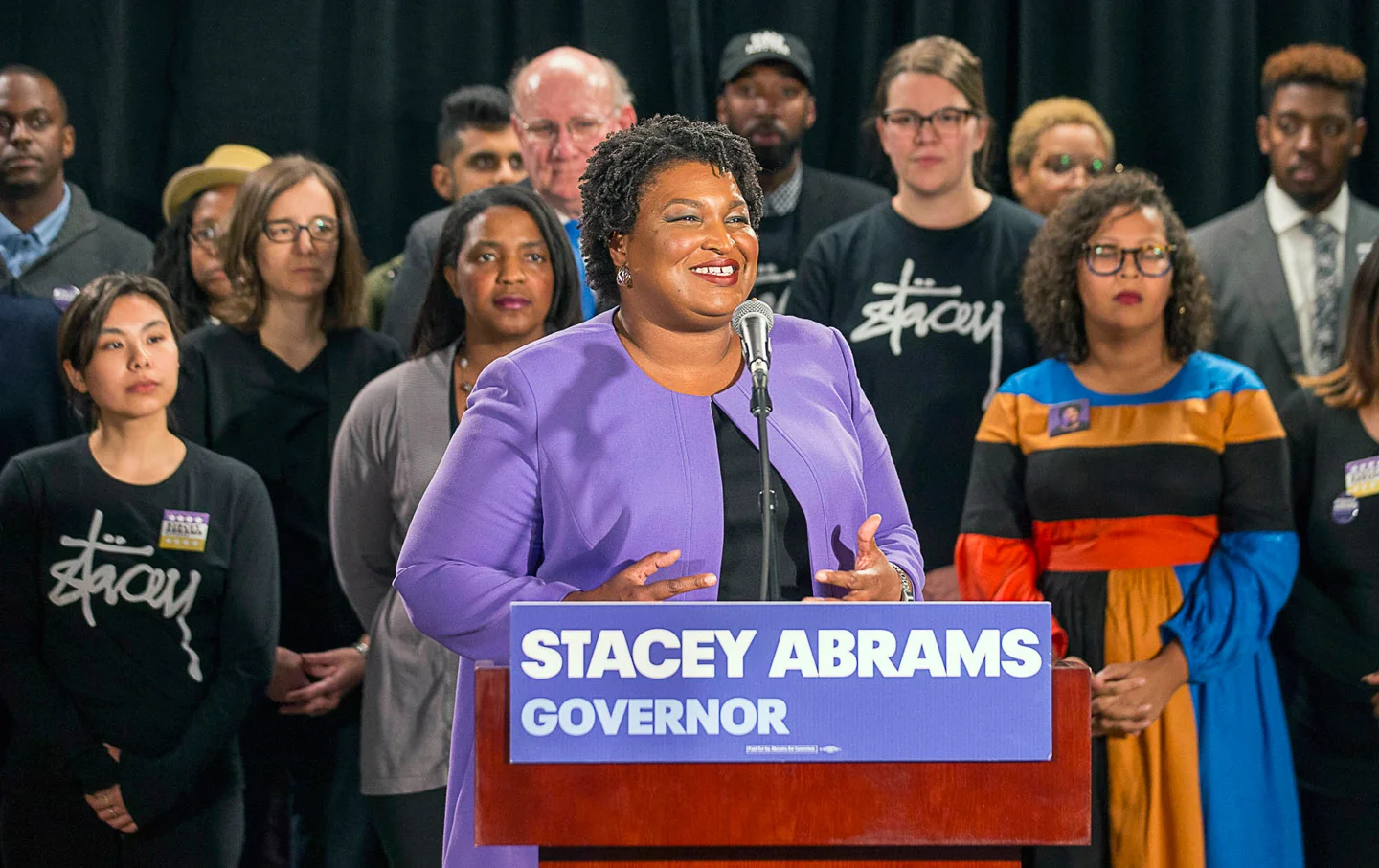 Stacey Abrams vows to keep fighting for voting rights in a speech, November 16, 2018. (Alyssa Pointer / Atlanta Journal-Constitution via AP)