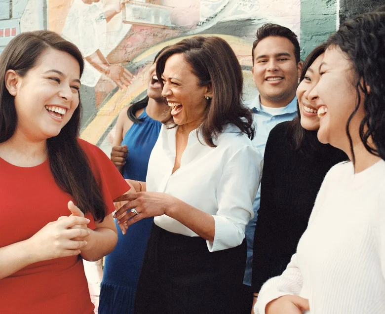 Harris in Los Angeles with beneficiaries of the DREAM Act—which the senator has made a priority to protect. Photographed by Zoe Ghertner, Vogue , April 2018