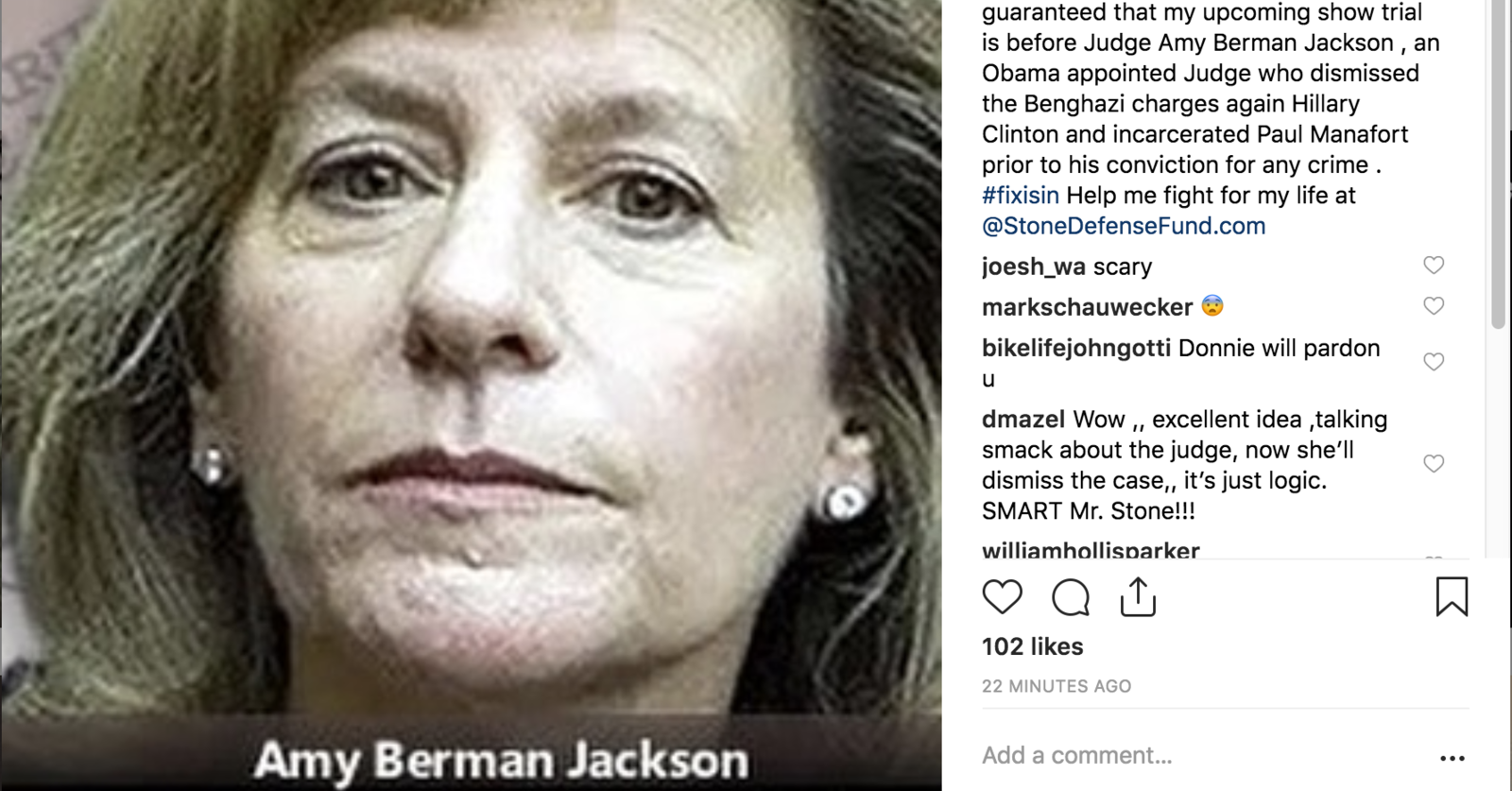 Roger Stone Instagram against Judge Jackson in crosshairs.png