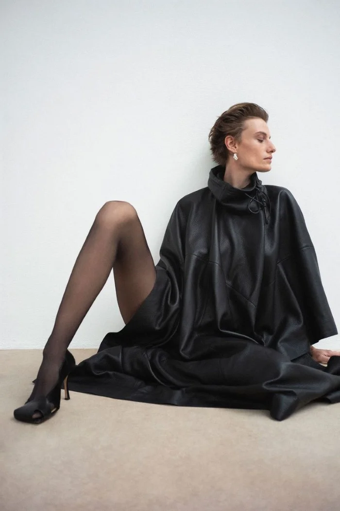 Salvatore Ferragamo cape, price upon request, ferragamo.com , Bottega Veneta shoes, $1,100, bottegaveneta.com . Veronika Kunz by Bibi Cornejo Borthwick