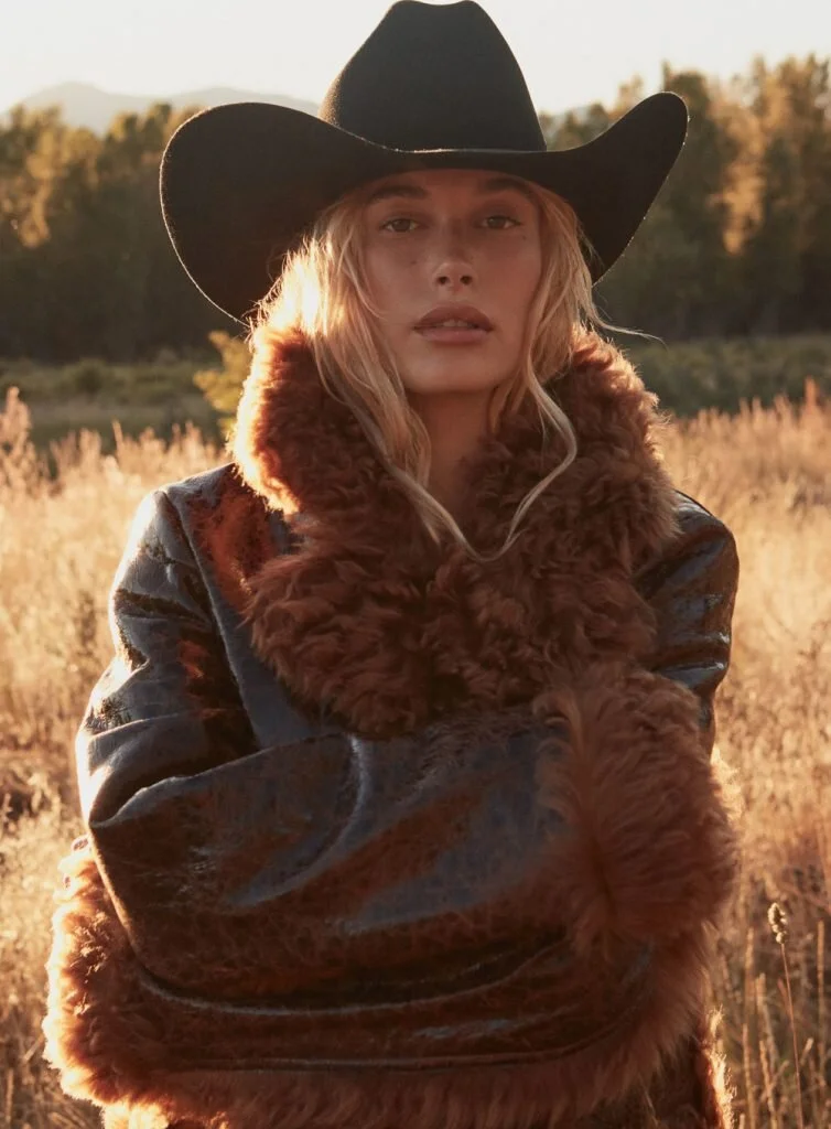 Hailey Bieber by Daniel Jackson, Vogue , October 2019. via Vogue.com. Michael Kors Collection coat, ($4,990); select Michael Kors stores.