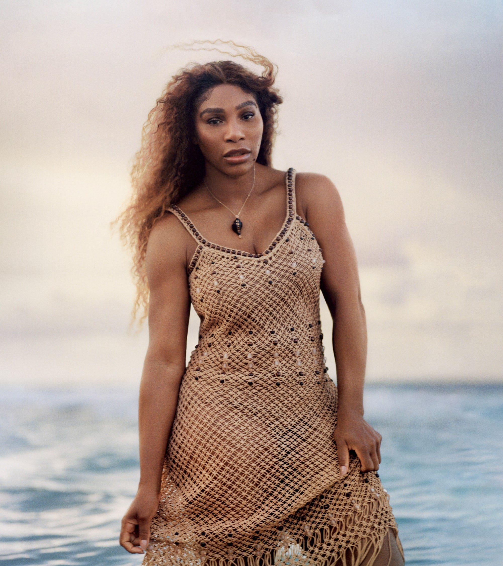Serena Williams wears a Wales Bonner short gown in US Vogue September 2022, lensed by Luis Alberto Rodriguez.
