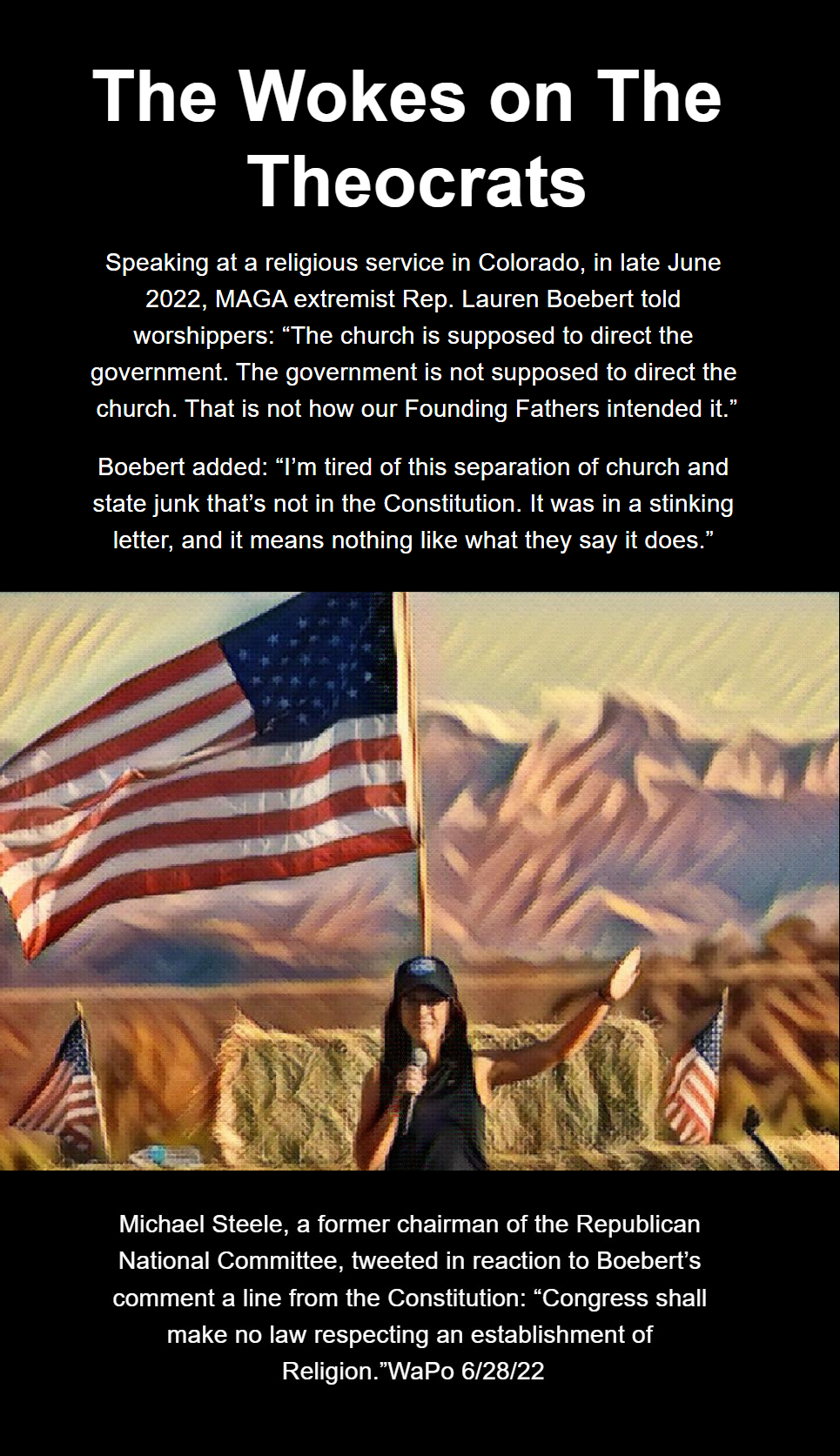 The Wokes on The Theocrats #1:  Lauren Boebert's Demand That God Clean House in DC