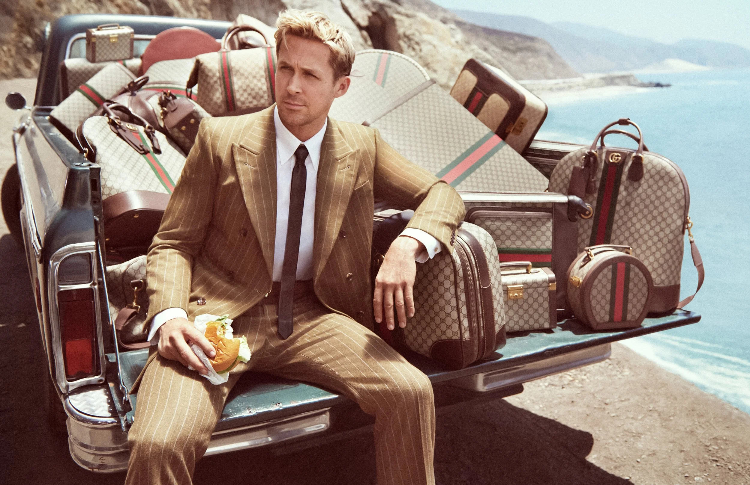 Ryan Gosling for Fall 2022 Gucci 'Valigeria' Luggage Campaign by Glen Luchford