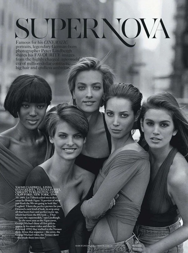 Christy, Linda, Naomi, Cindy & Tatjana by Peter Lindbergh for Vogue Australia (2013) as 'Supernova' | AOC Archives