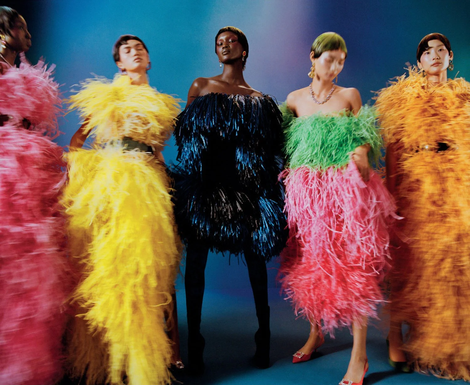 Hi-Voltage, Sleek Night Glamour Pops Dopamine Jolt Lensed by Nadine Ijewere for W Magazine 