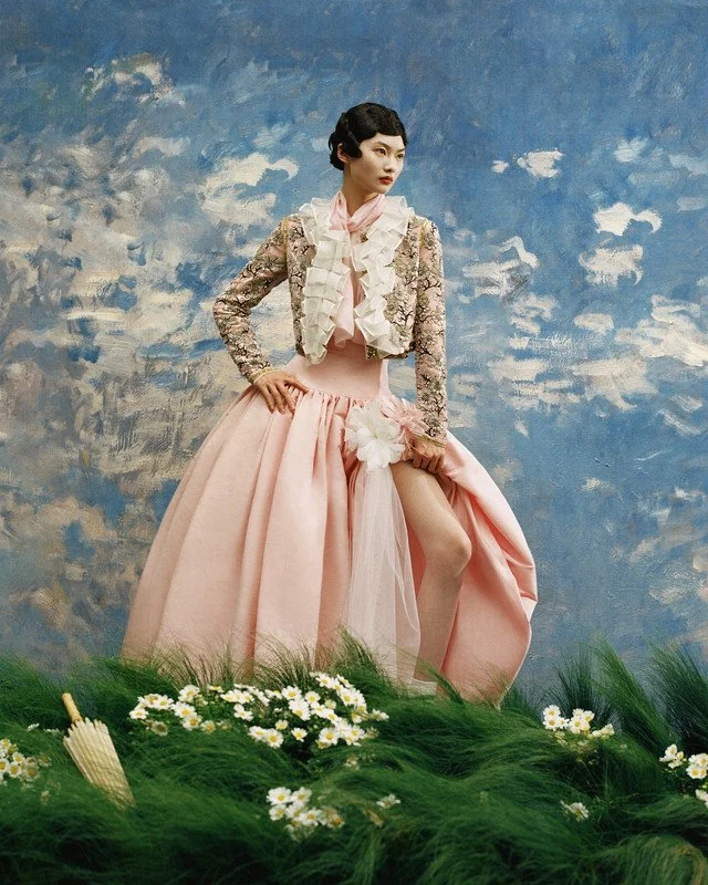  He Cong for Marie Claire China inspired by Claude Monet  Woman With a Parasol-Madame Monet and Her Son.  
