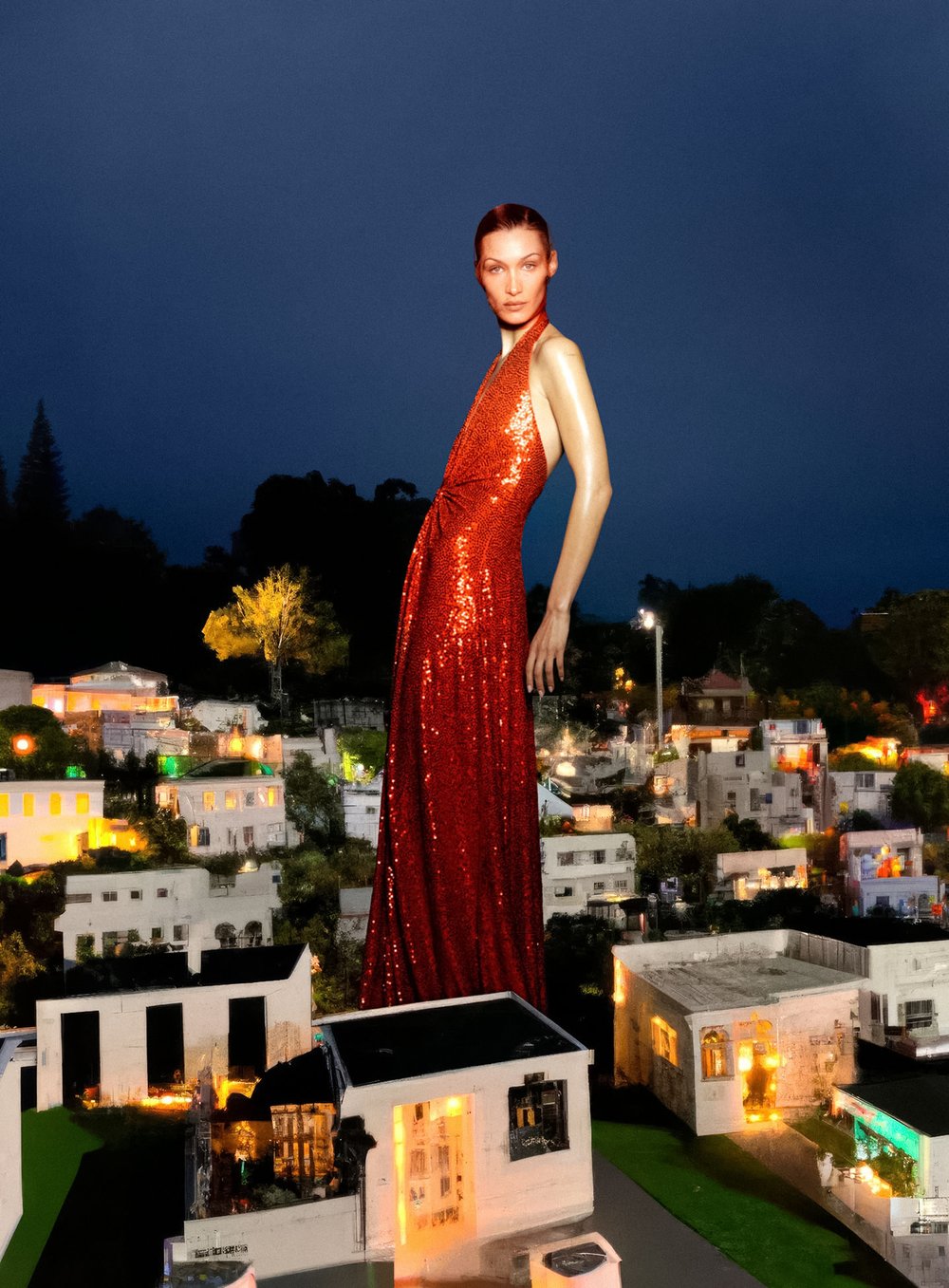 Bella Hadid Goes Topless Behind A Massive Polka Dot Louis Vuitton