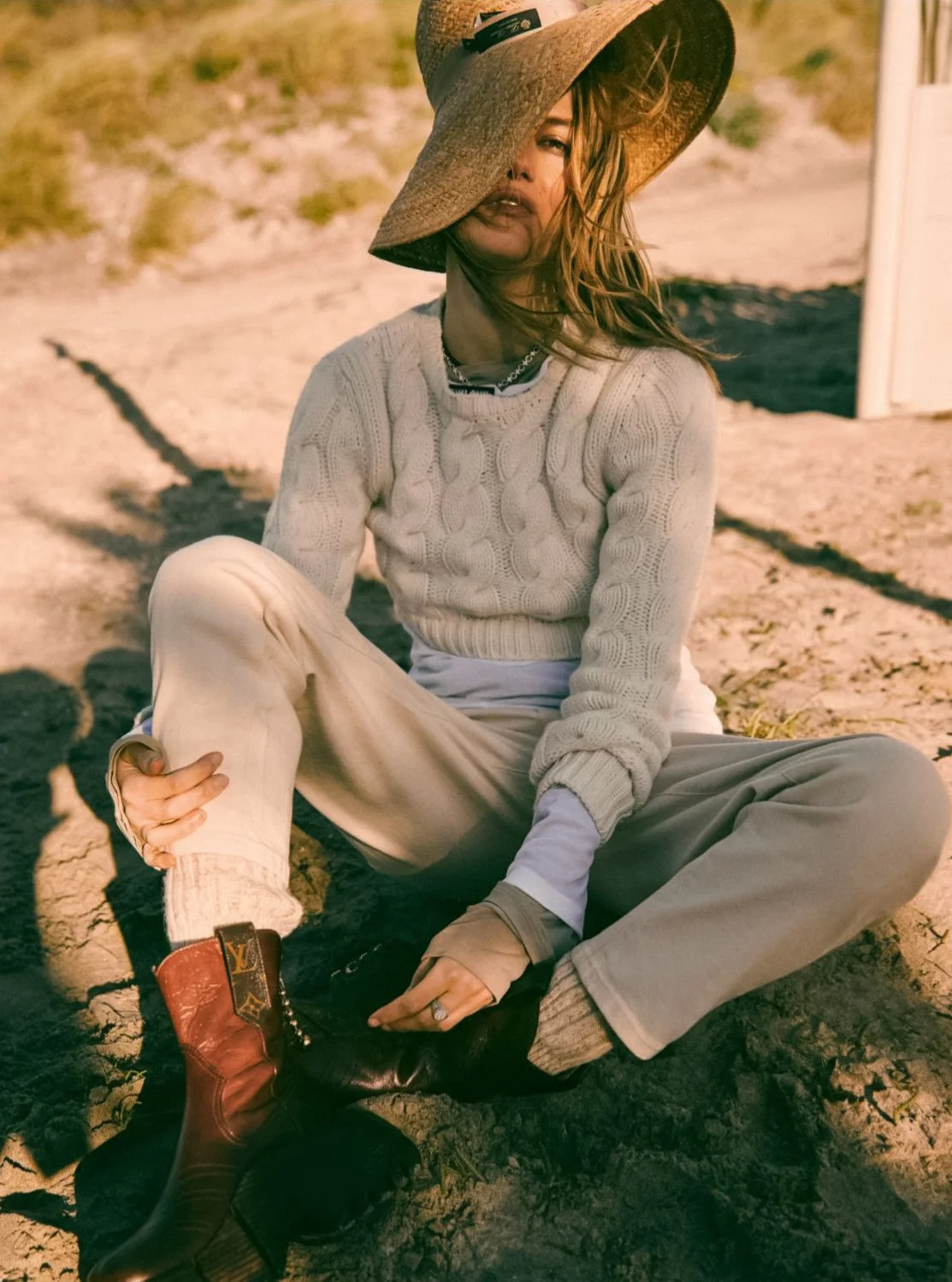 Kasia Struss in Casual Textures, Shades of White Style for ELLE France by Stefano Galuzzi