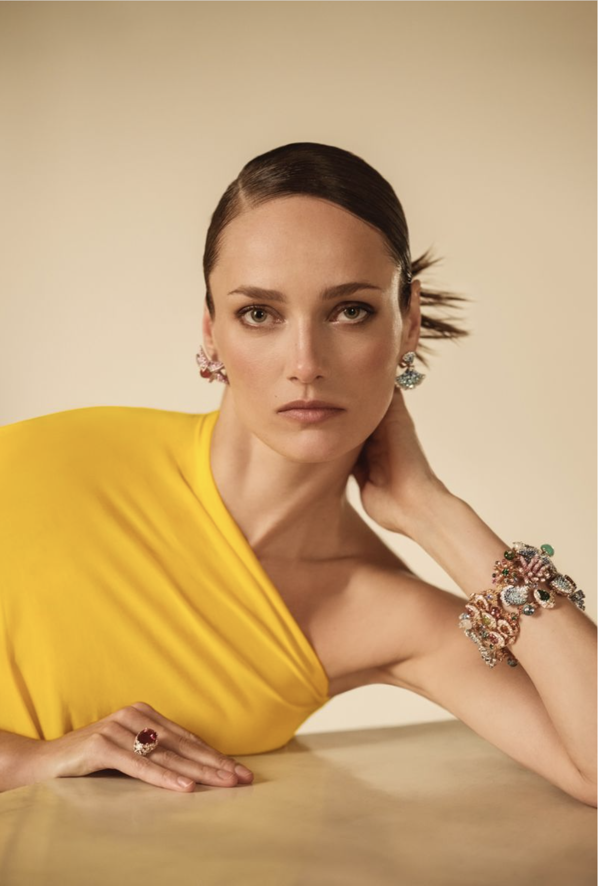 Karmen Pedaru Faces a Bulgari Fall 2023 Fashion Story in Harper's Bazaar Mexico October 2023
