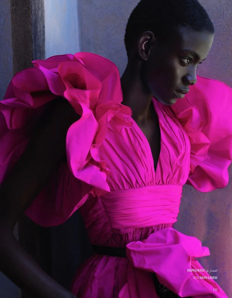 Domen / Van de Velde Lens Sokhna Niane in 'La Vie en Rose' for Vogue Arabia October 2019