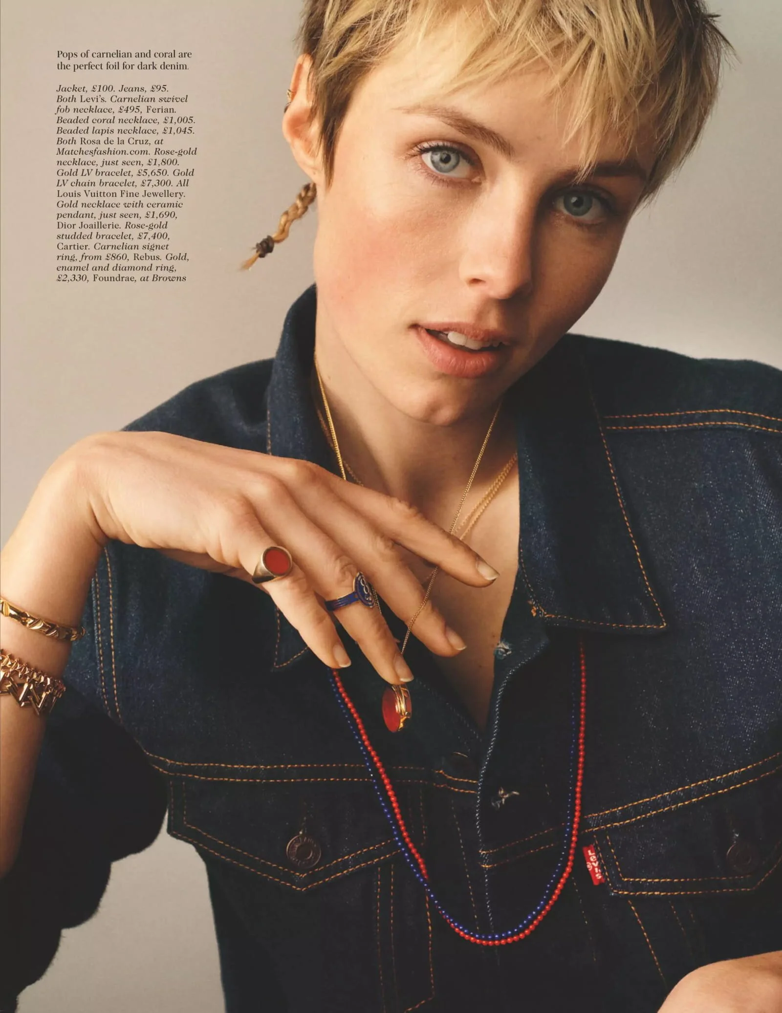Edie Campbell in Luxury Jewelry with Casual Clothes by Scott Trindle in Vogue UK