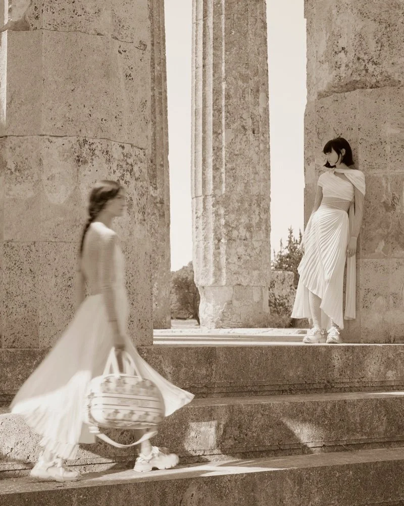 Dior Cruise 2022 Campaign in Athens by Julia Hetta Mixes Goddess Gowns, NIKE Sneakers 