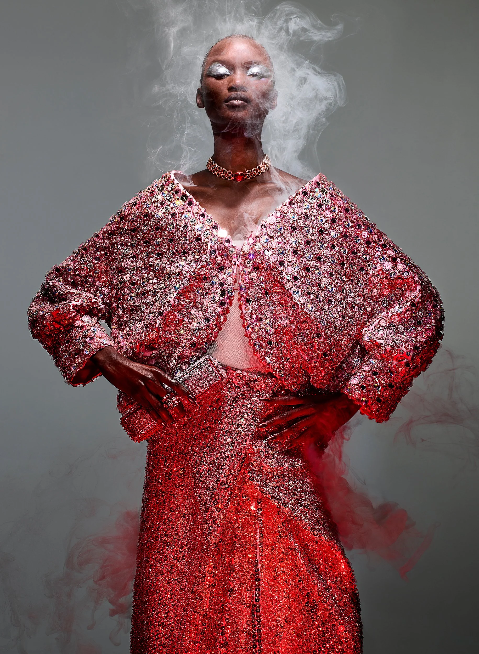 Abény Nhial Rises in Foggy Splendor for V Magazine 145 by Richard Burbridge 