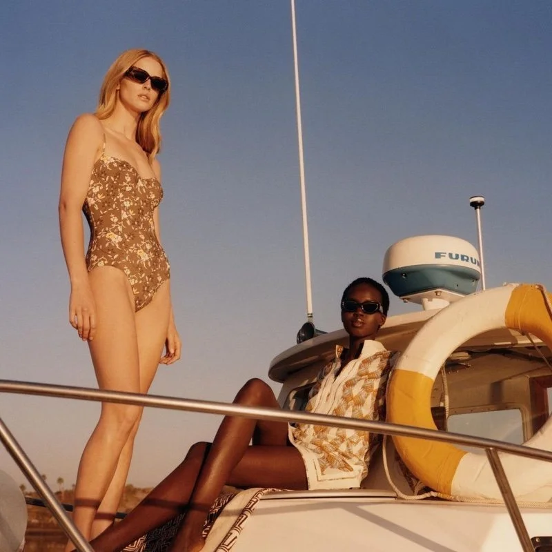 Abby & Ajok Worship Sand and Sun in Tory Burch Resort Campaign 2022