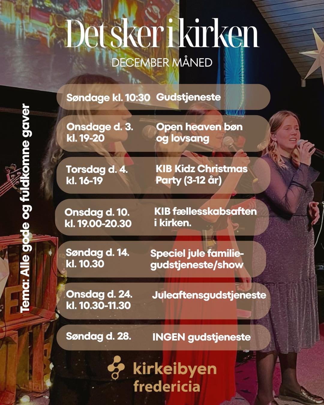 Vi gl&aelig;der os til december m&aring;ned med temaet: Alle gode og fuldkomne gaver. 

We look forward to december with the theme: Every good and perfect gift.