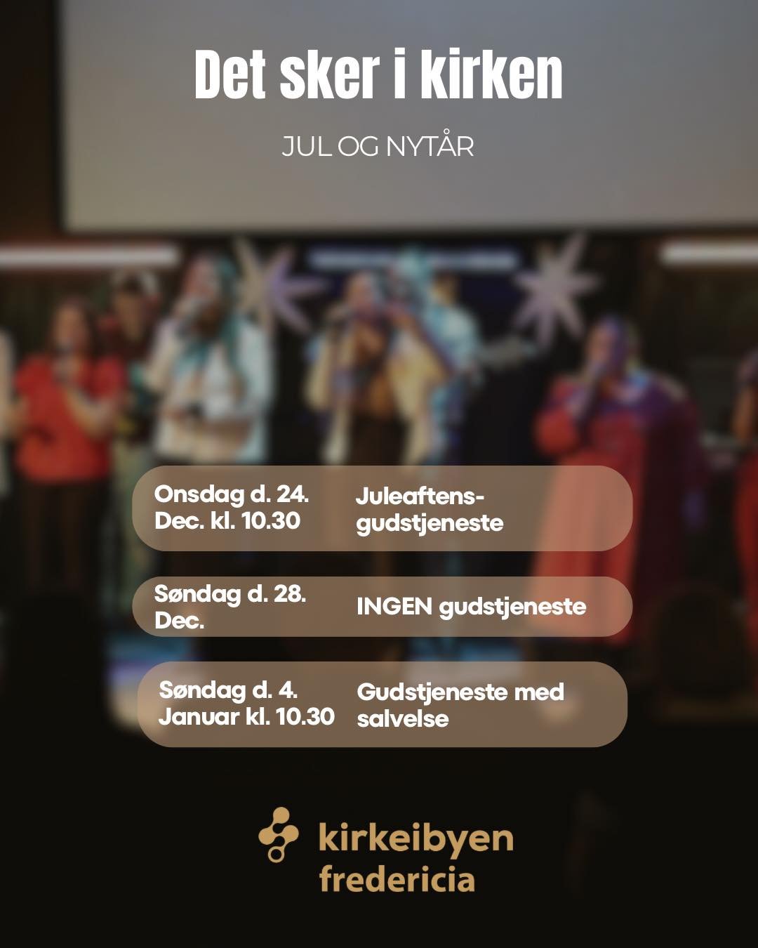 Info om gudstjenester omkring jul og nyt&aring;r. Du er meget velkommen. 

Info about services around Christmas and New Year. You are very welcome.