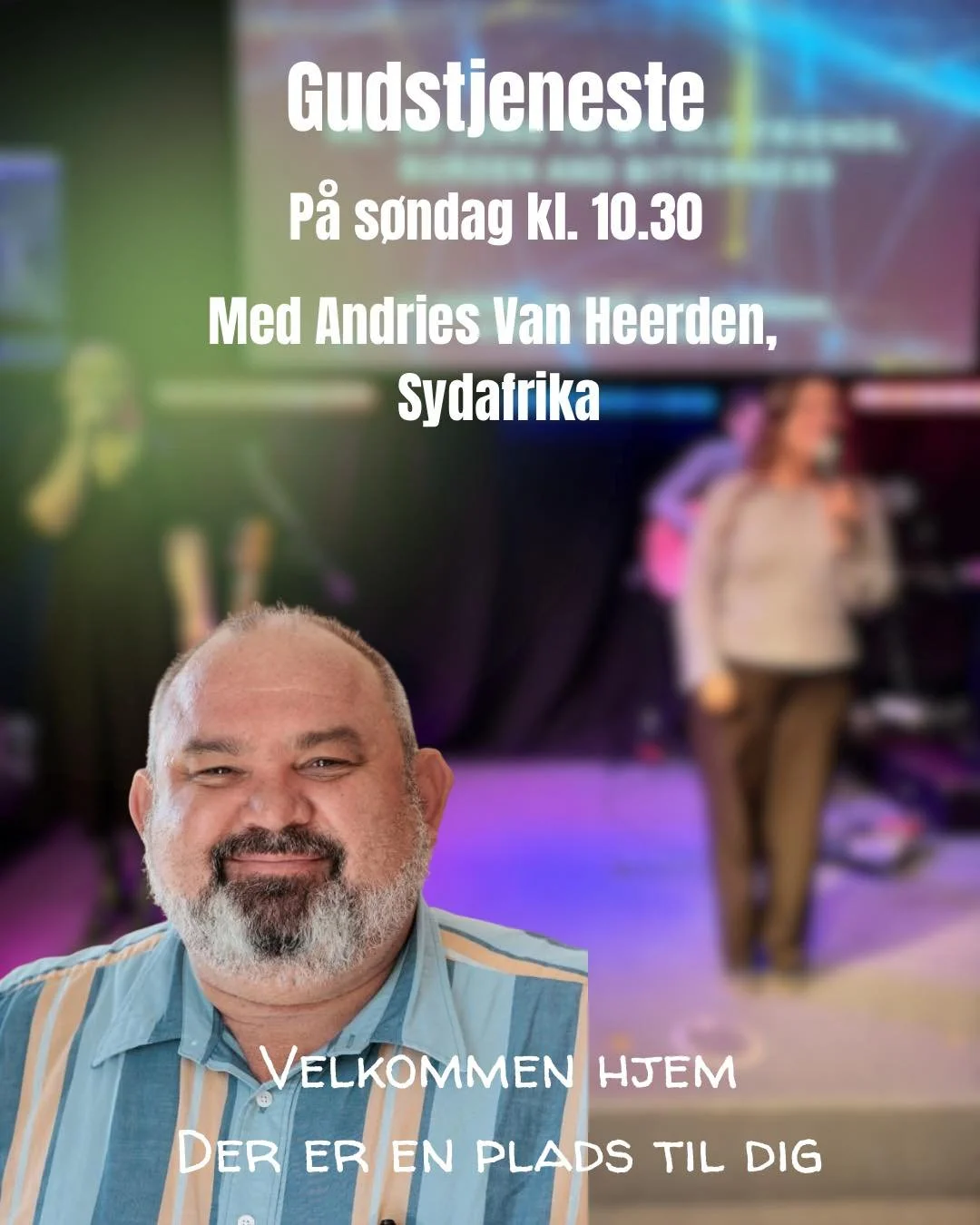 P&aring; s&oslash;ndag har vi en s&aelig;rlig taler p&aring; bes&oslash;g. S&aring; s&aelig;t kryds i kalenderen og kom til en s&aelig;rlig gudstjeneste og bliv opmuntret. 

Andries Van Heerden og hans hustru, Christiane, er ledende pr&aelig;ster i E