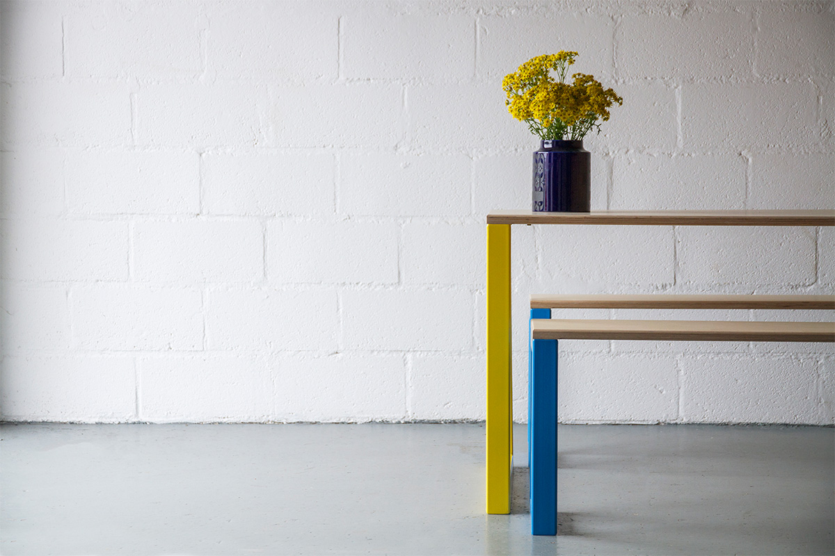 Cord Industries Nola steel and wood dining set yellow and blue