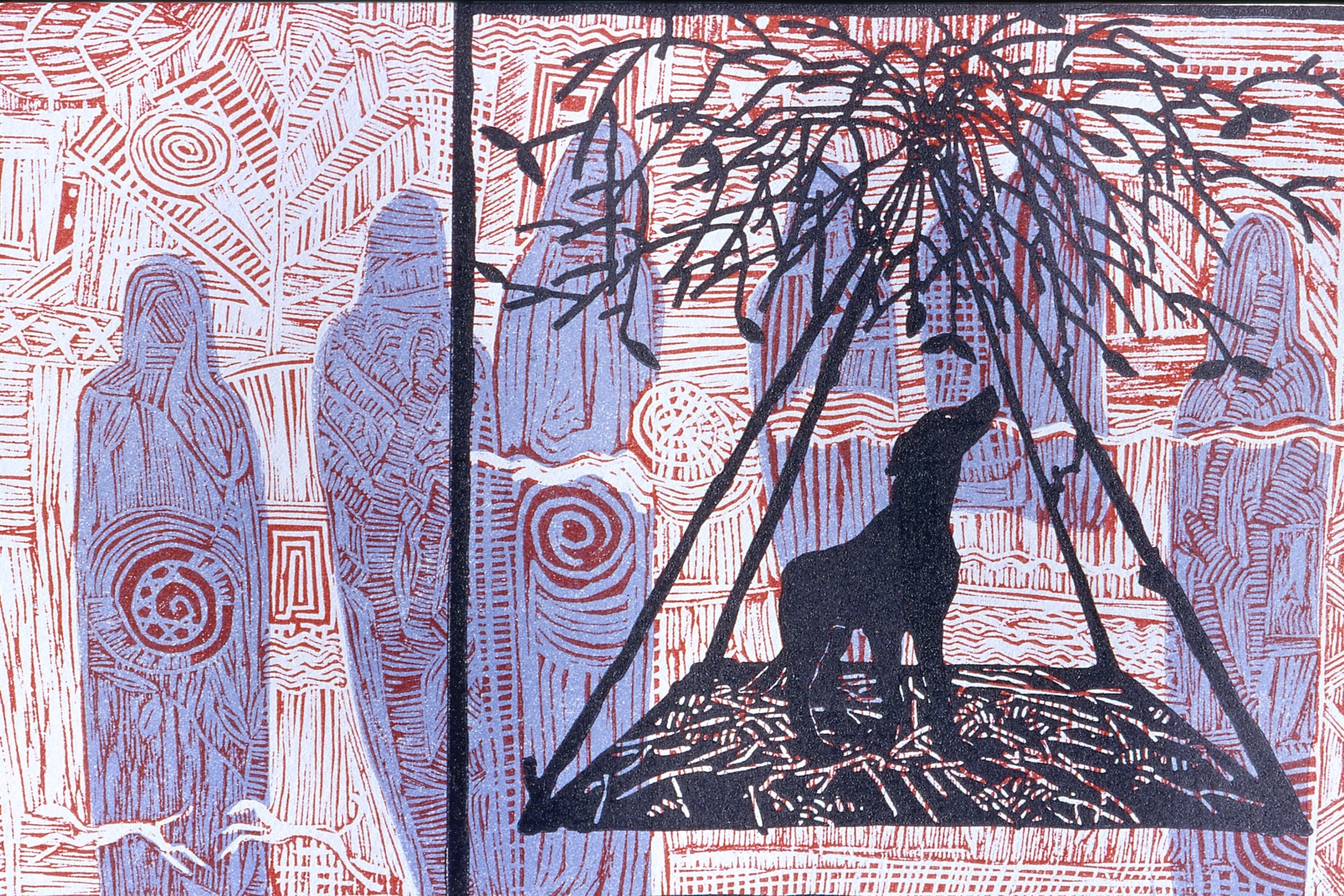 As a Fool in a Maze (detail), linocut