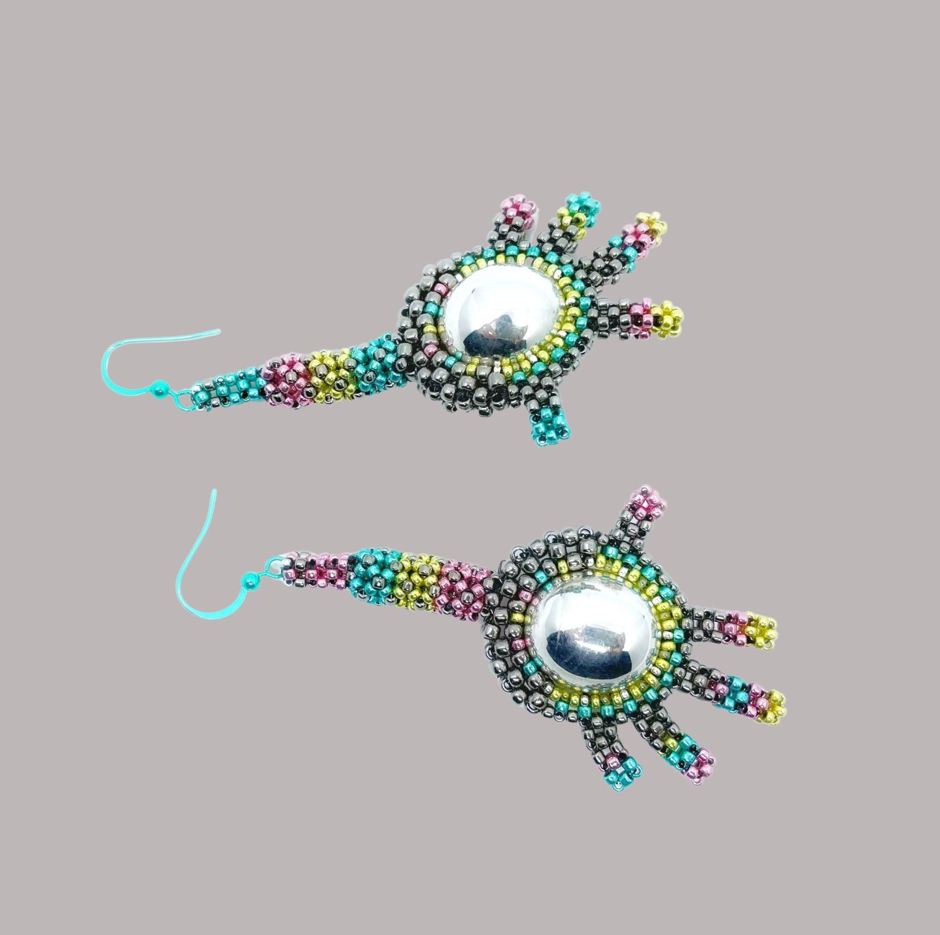 Silver and Neon Tiny Hands earrings