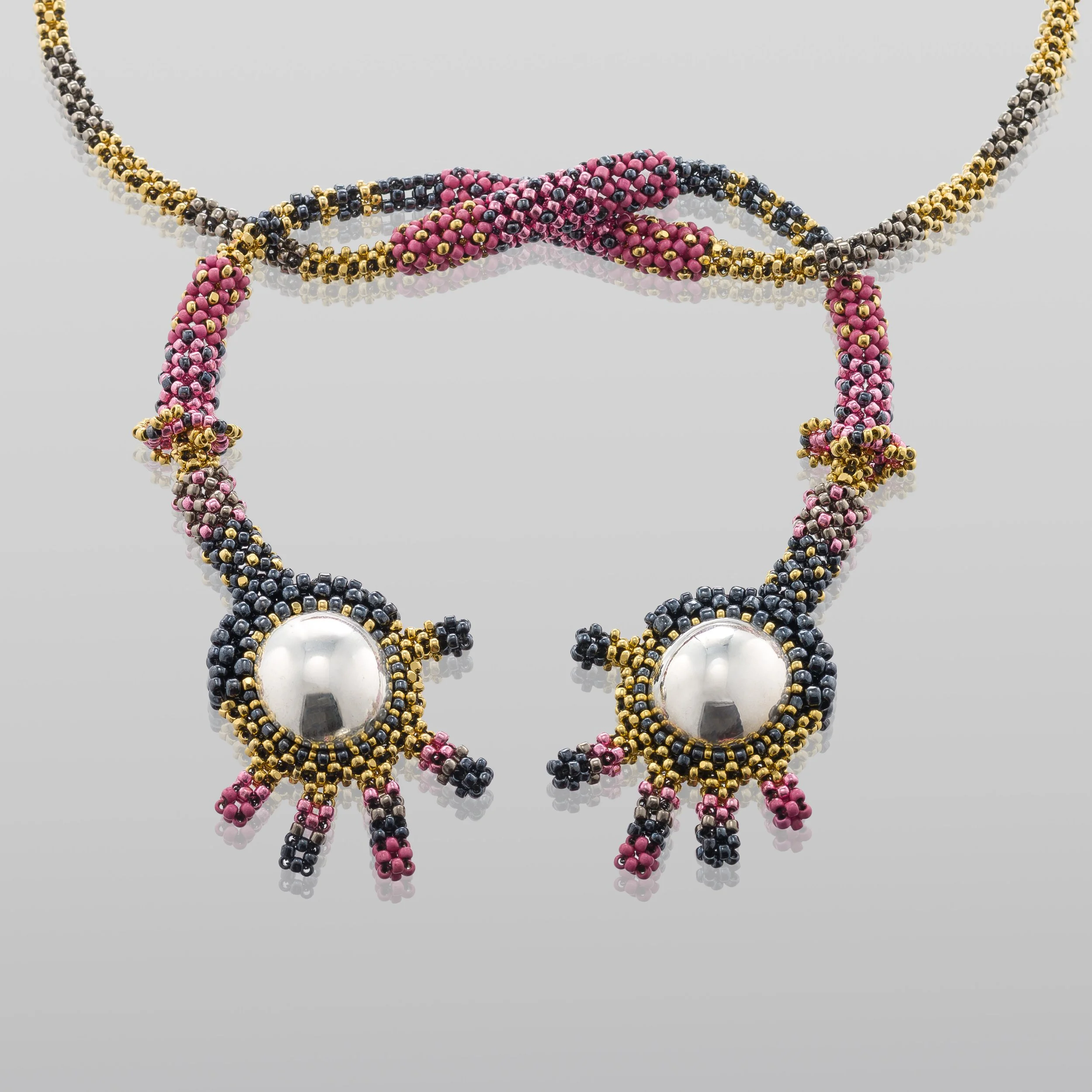 Tiny Hands Lariat in Silver and Hematite seed beads.jpg