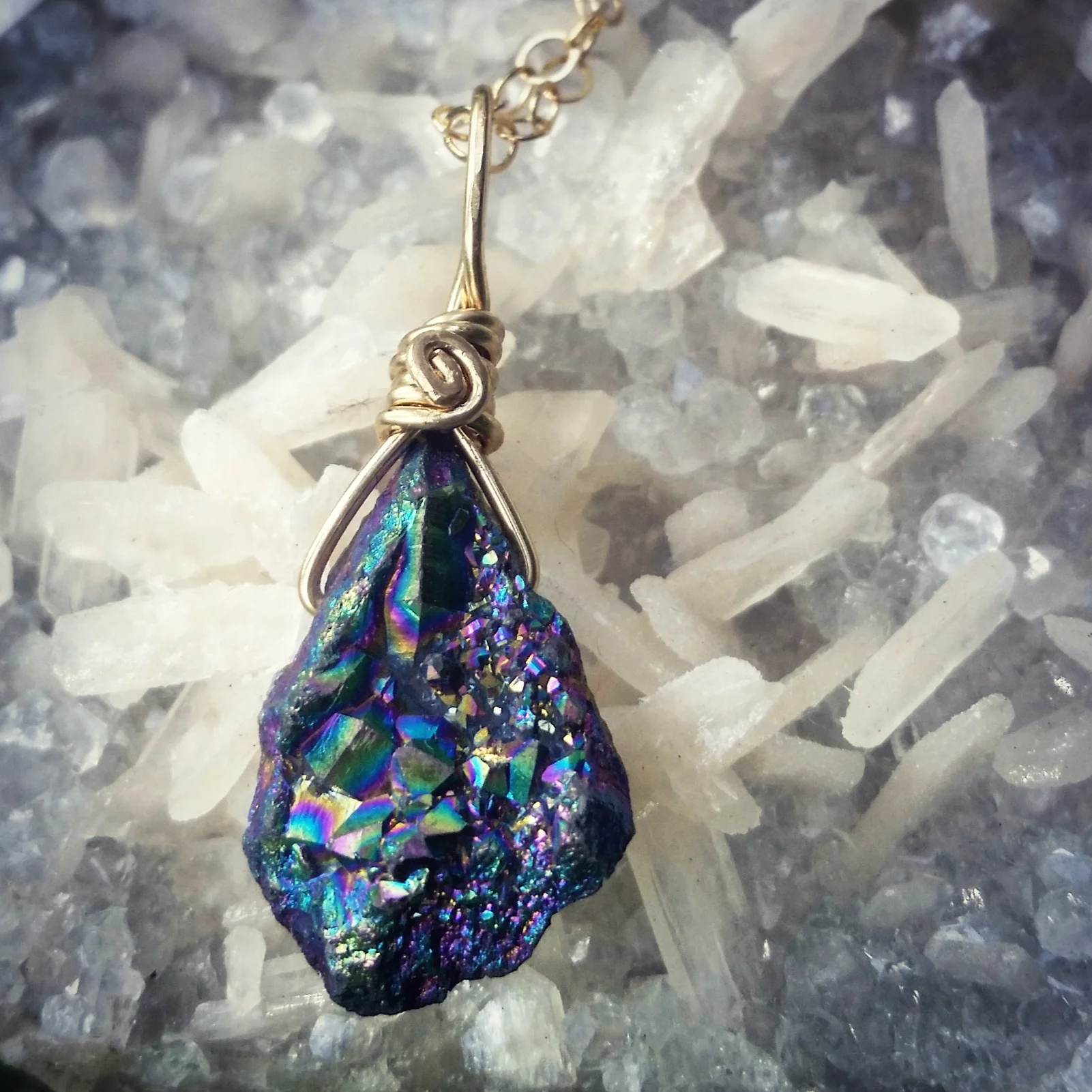 Rainbow Aura Quartz in Gold