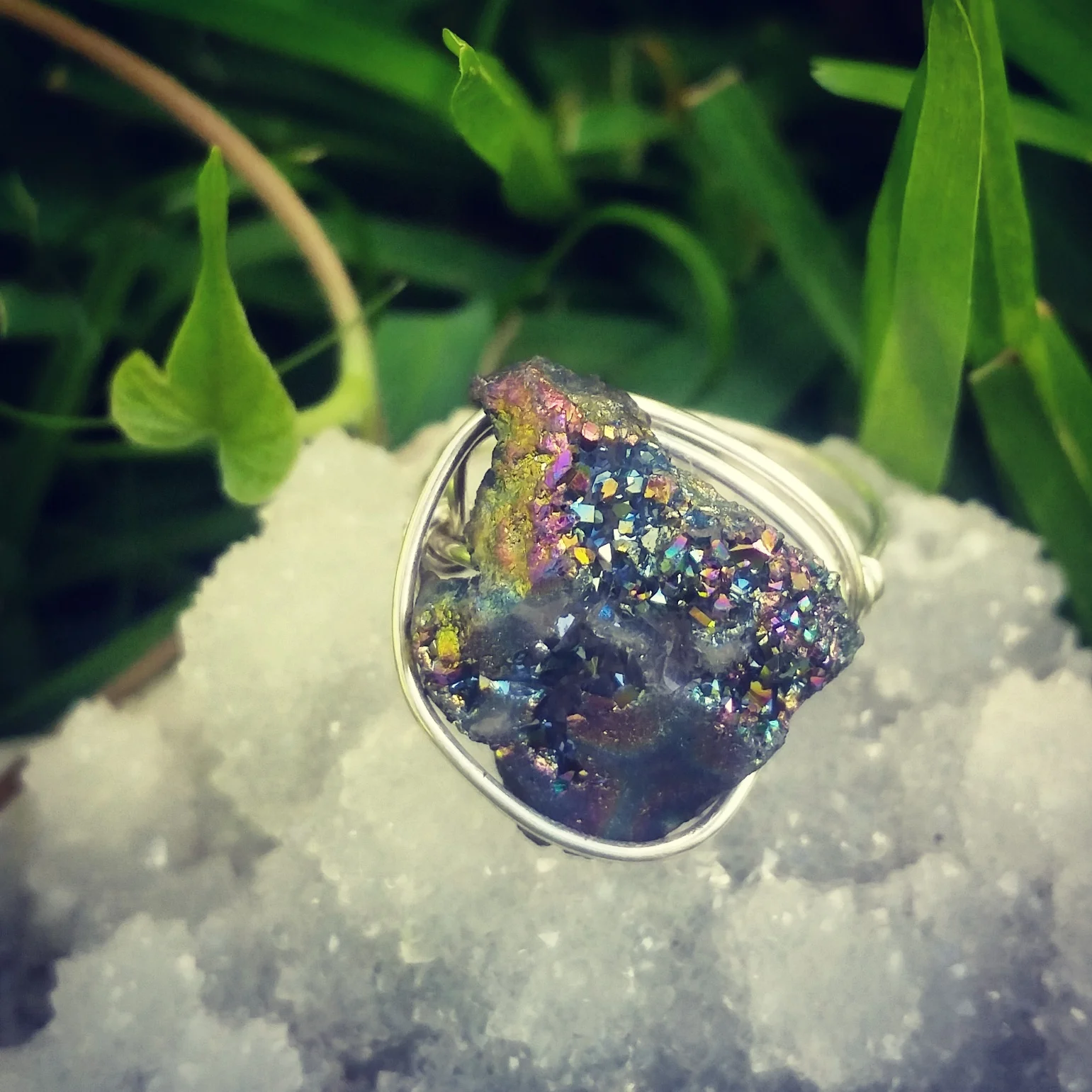 Rainbow Aura Quartz and Sterling Silver Ring