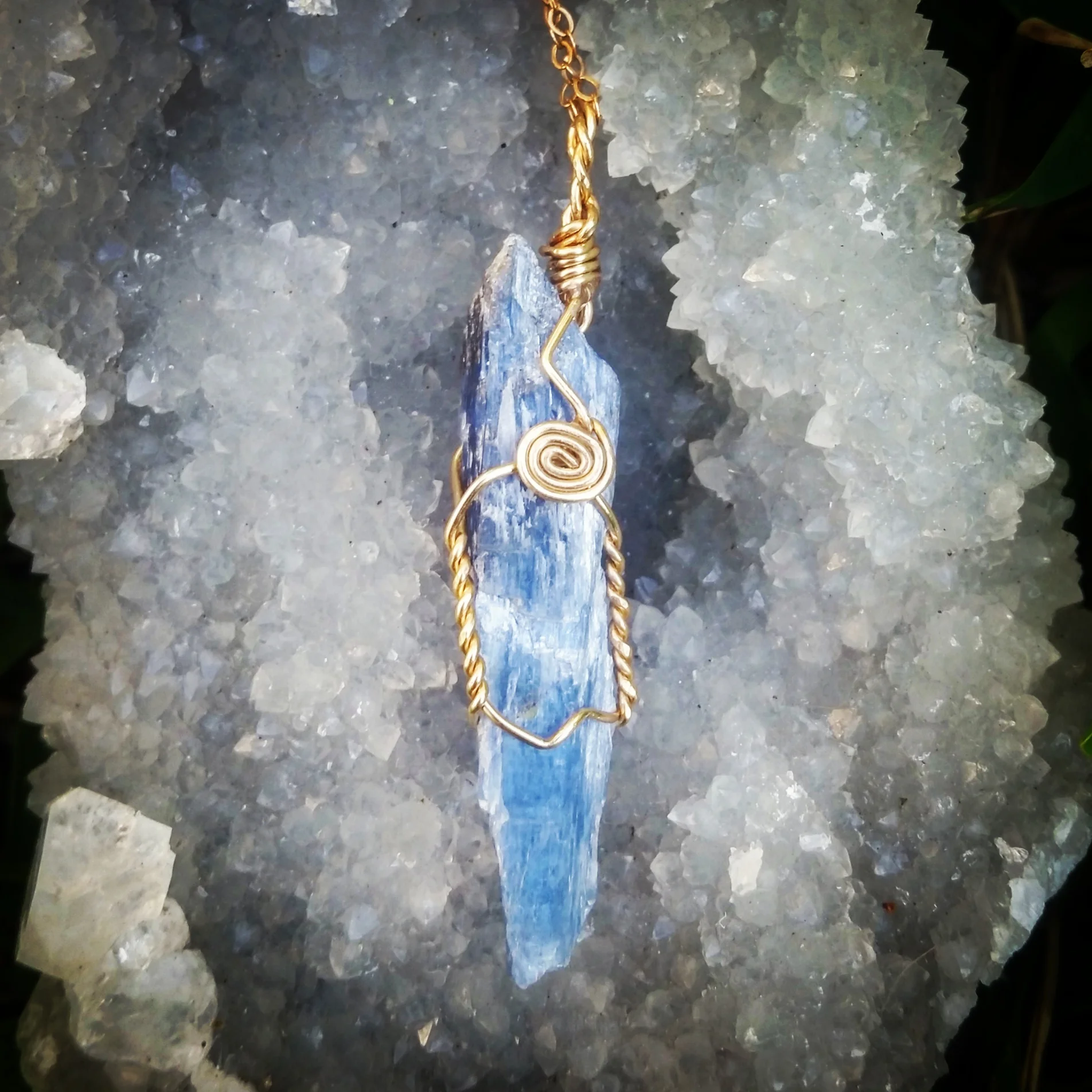 Blue Kyanite hand wrapped in 12 Karat gold filled wire