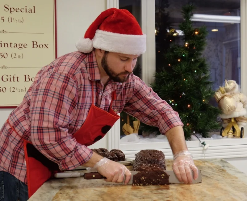 We cut the fudge into half pound slices.