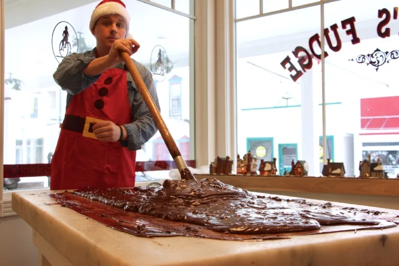 Paddling fudge on the marble table.