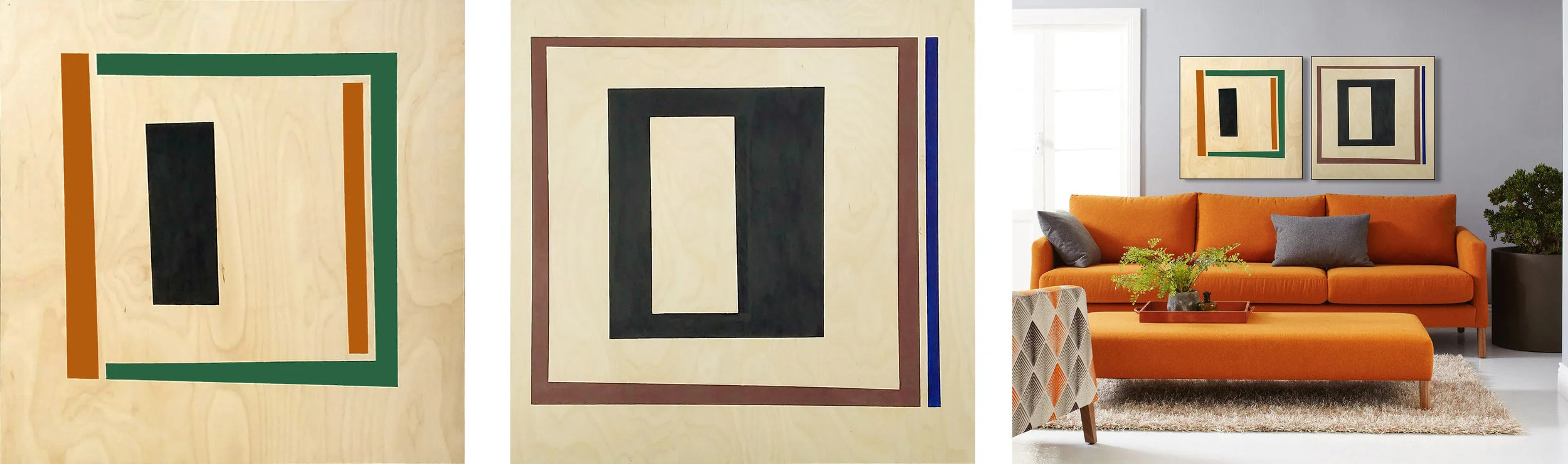 enter (l) & exit (r) arylic on wood each 30x30 $400 each