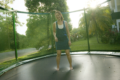 At week 6, naughty me, jumping on a trampoline during the photo-shoot, unaware of the shock we’re gonna hear soon.