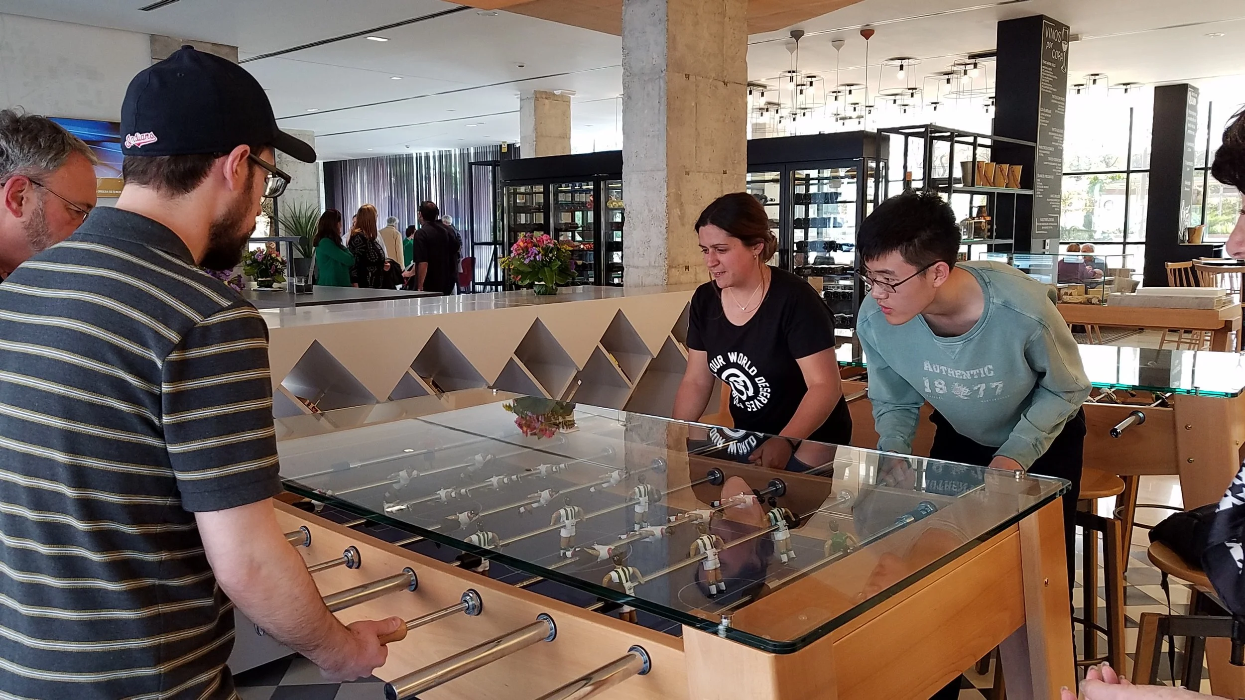 A game of foosball in the spacious lobby of the NH.