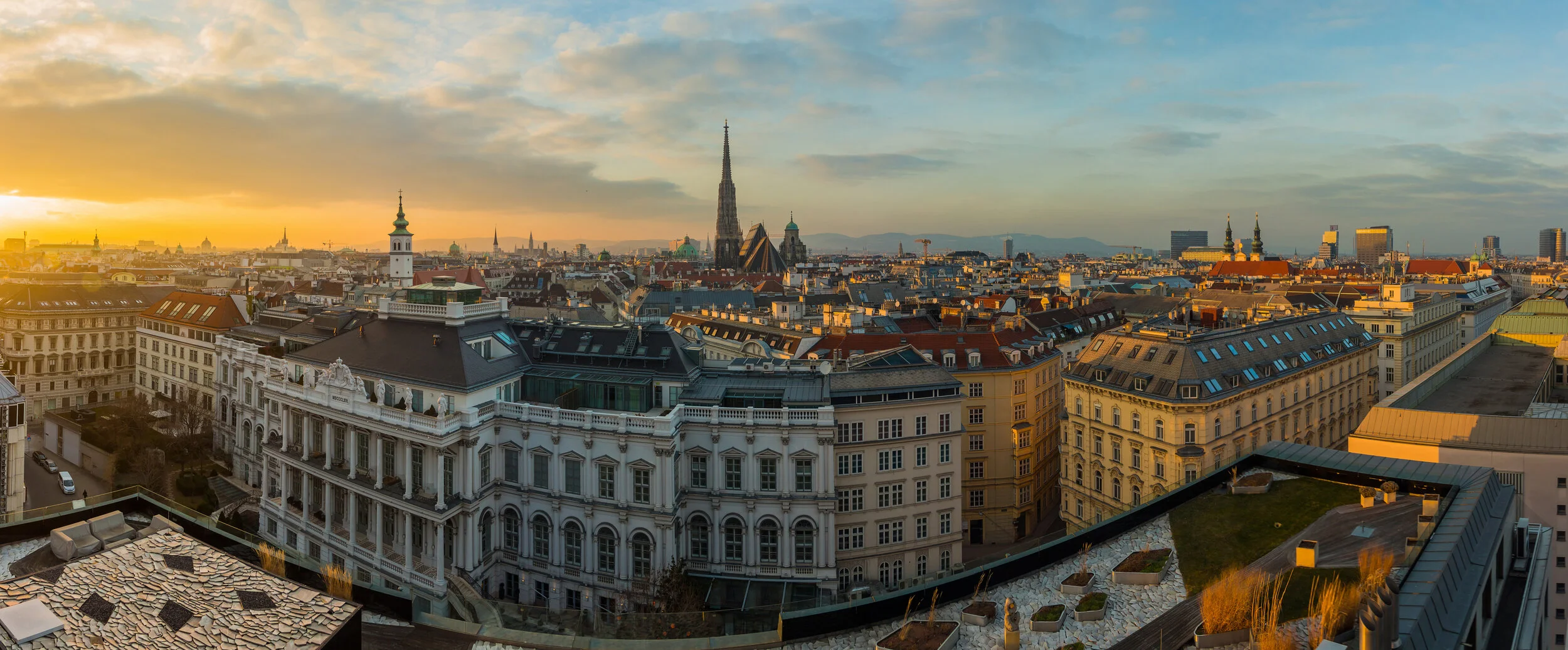 Vienna skyline panorama at sunset