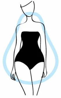 Line drawing of a woman in a black swimsuit with blue highlighting her outline.