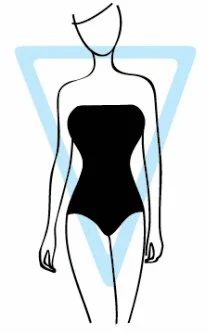 Fashion illustration of a woman wearing a strapless black bodysuit with a light blue geometric background.