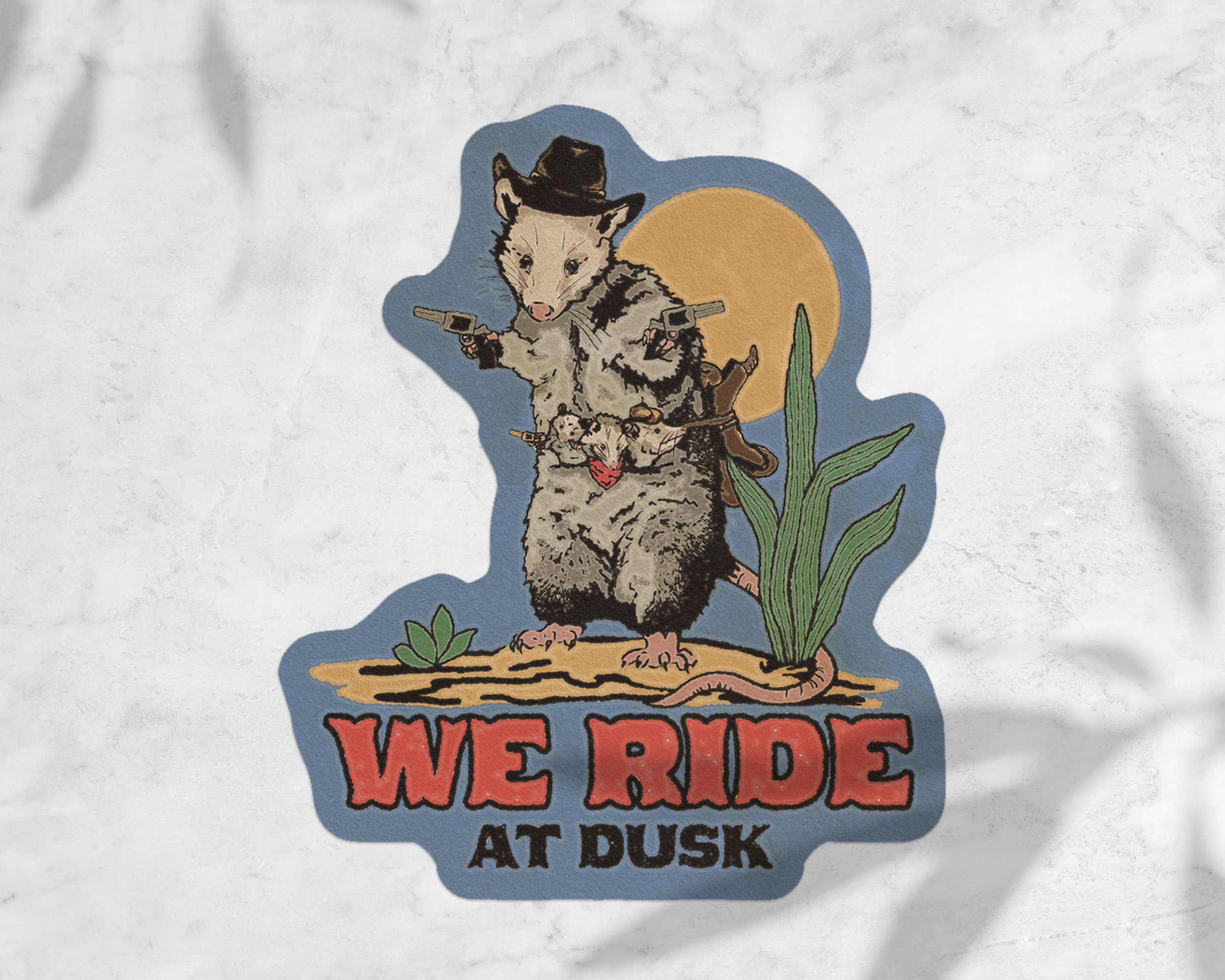 Opossum Cowboy: We Ride at Dusk Sticker