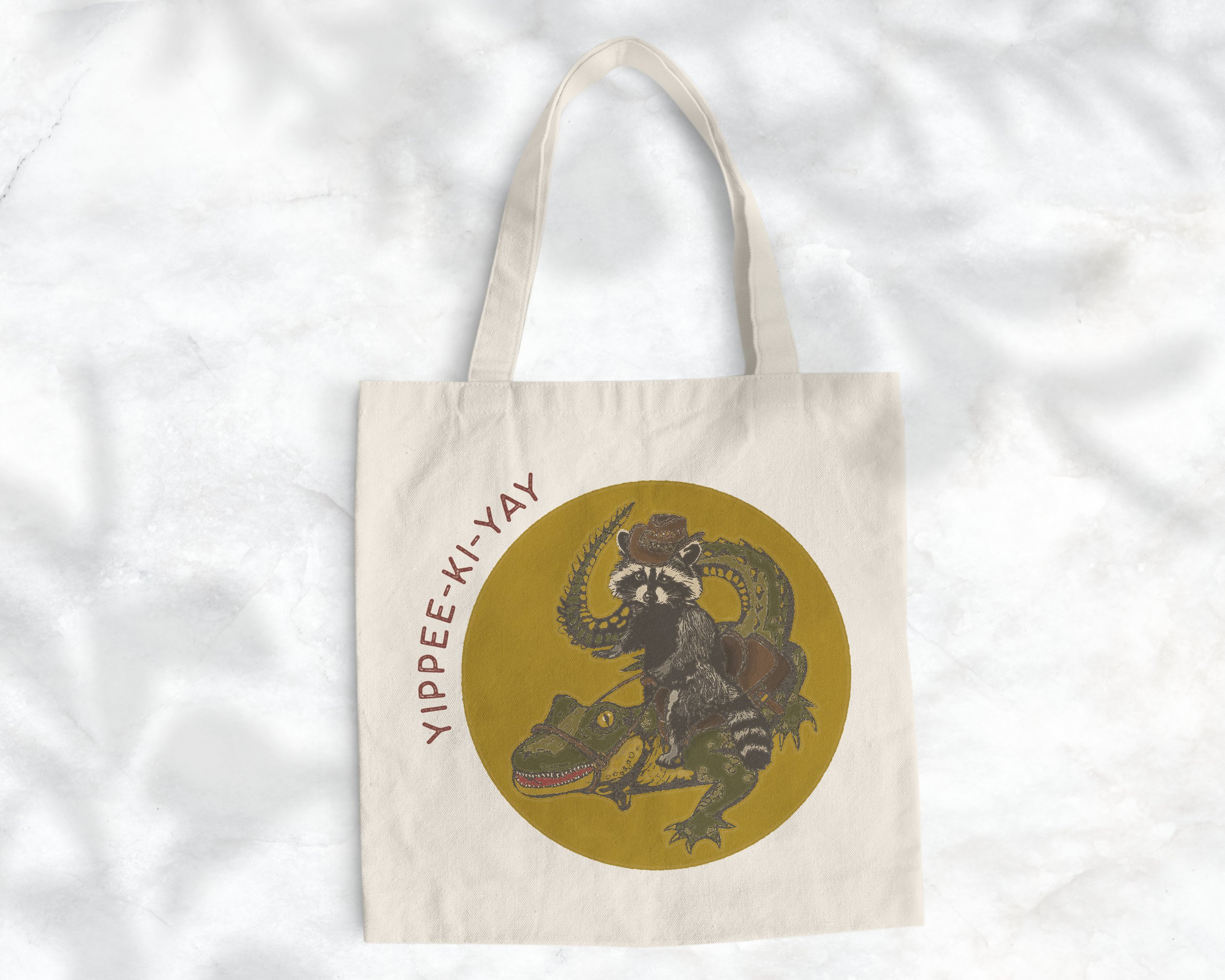Yippee-Ki-Yay Alligator and Raccoon Cowboy TOte 2.jpg