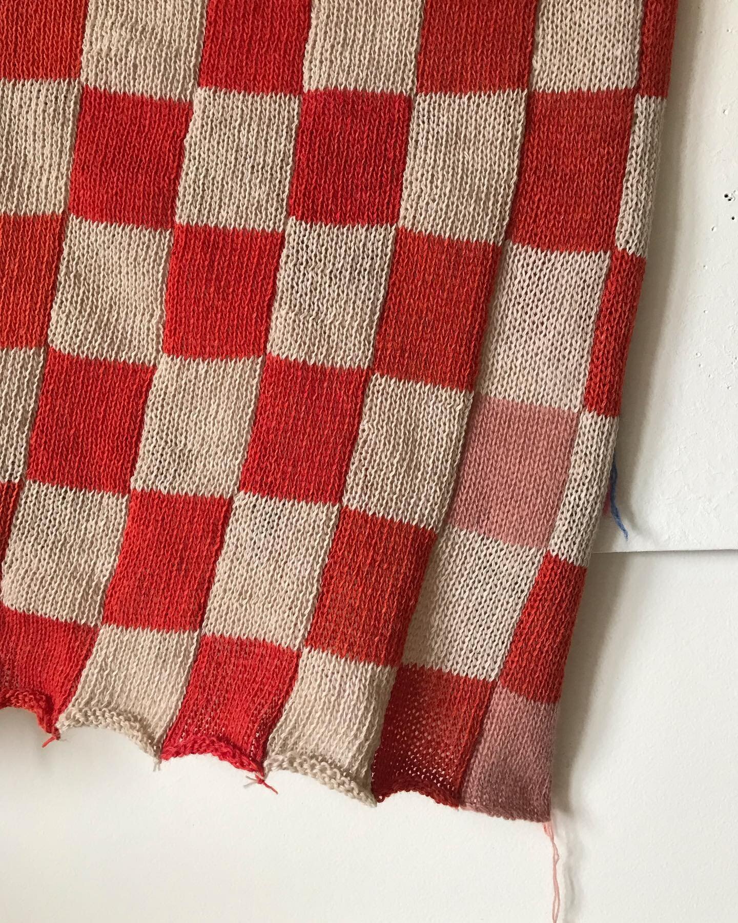 A year ago I knitted this sample and used the very first of my hawthorn dyed wool, shown here as the little pink squares bottom right. After this first photo, it was washed (2nd photo) and the colour changed slightly. I then pinned the sample to a bo