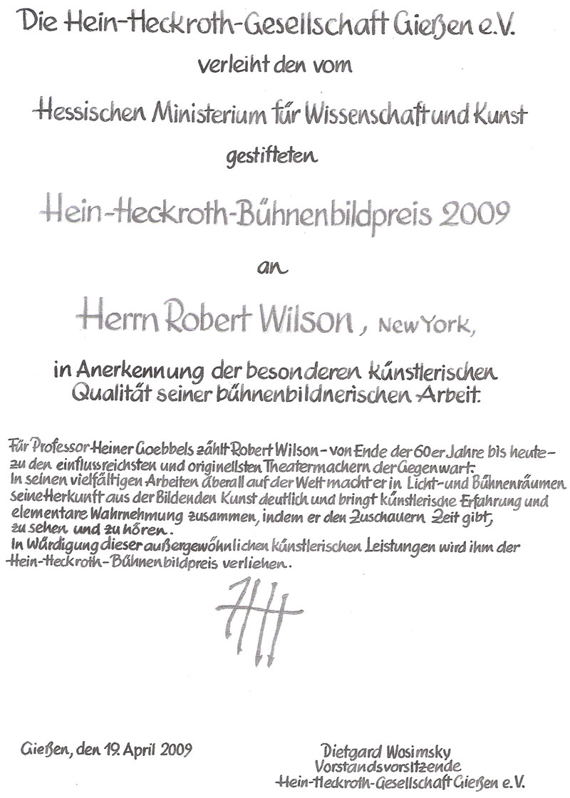 Urkunde Robert Wilson