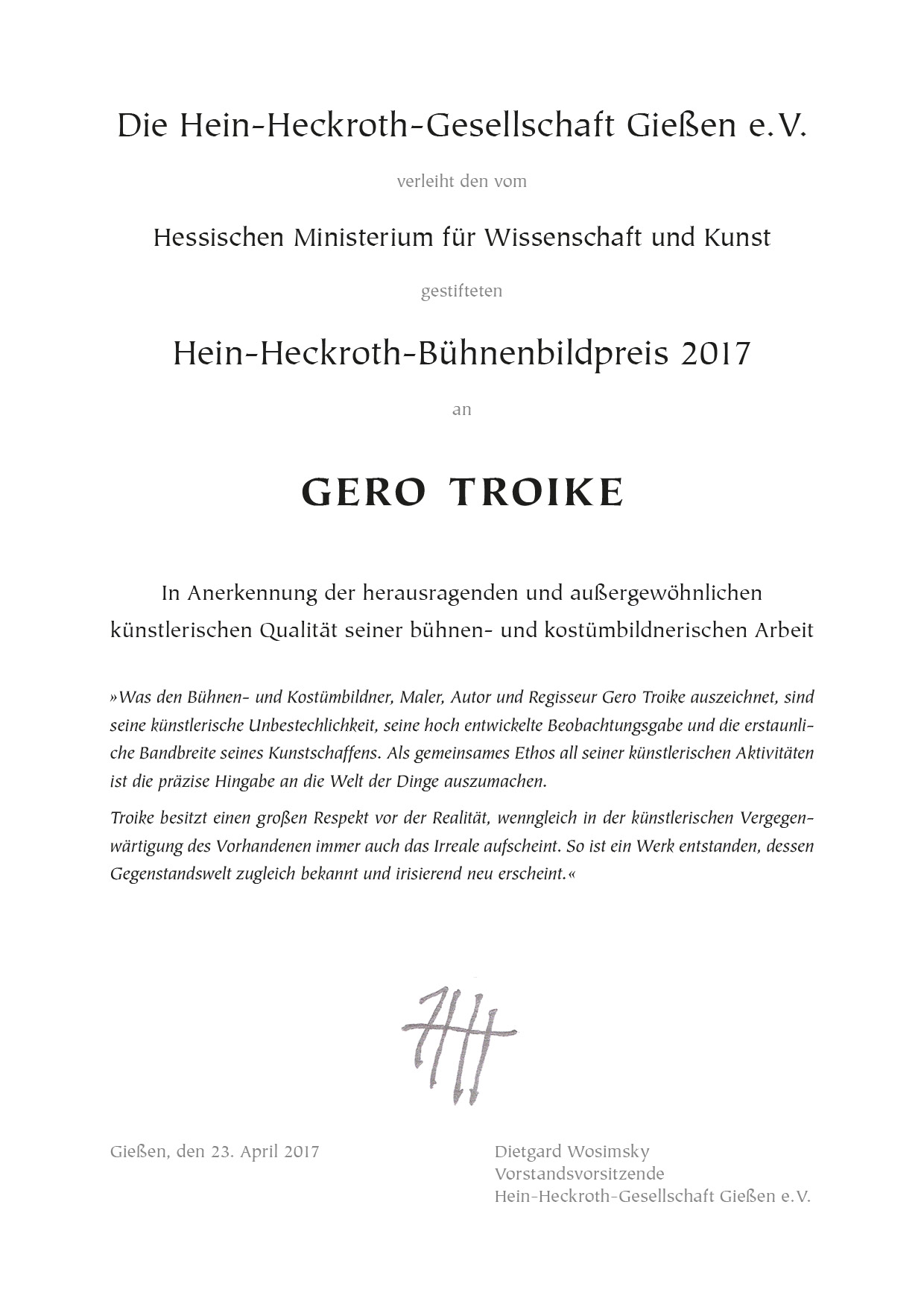 Urkunde Gero Troike